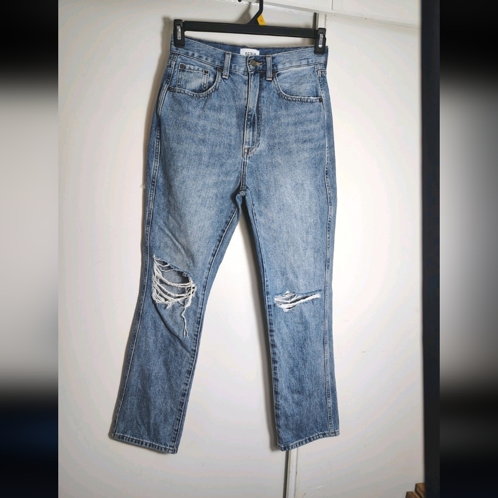 Pistola High-rise Straight Light Blue Distressed Ripped Women's Jeans sz 27/28. - Picture 2 of 16